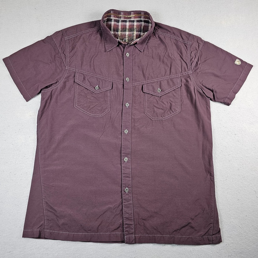 Kuhl Response Shirt Mens Medium Purple Burgundy Short Sleeve Eluxur Button Up